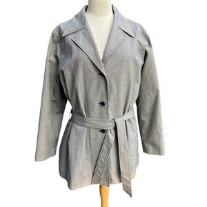 Eddie Bauer Short Trench Coat Black White Gingham Preppy Minimalist Academia-XL